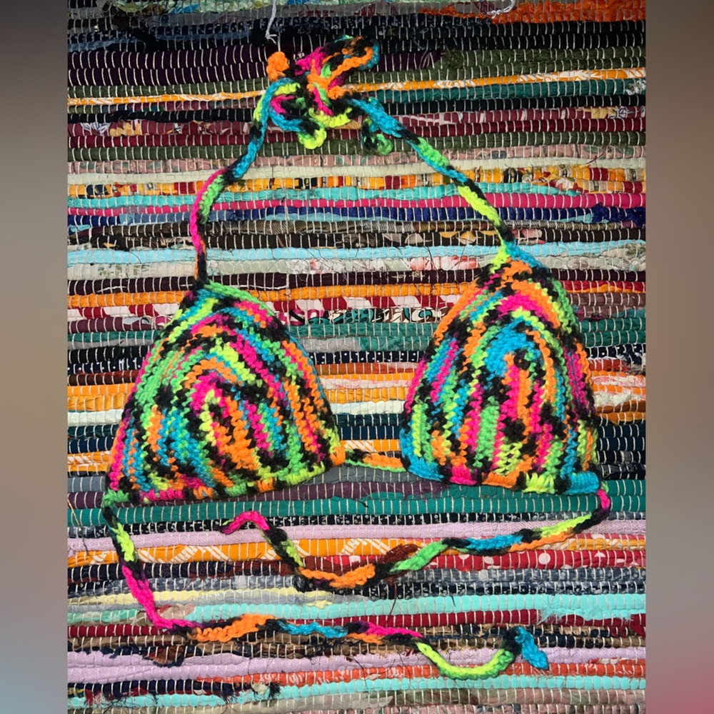 Vibrant Multicolor Handmade Crochet Bikini Top B/C Cup Size Medium M Small S